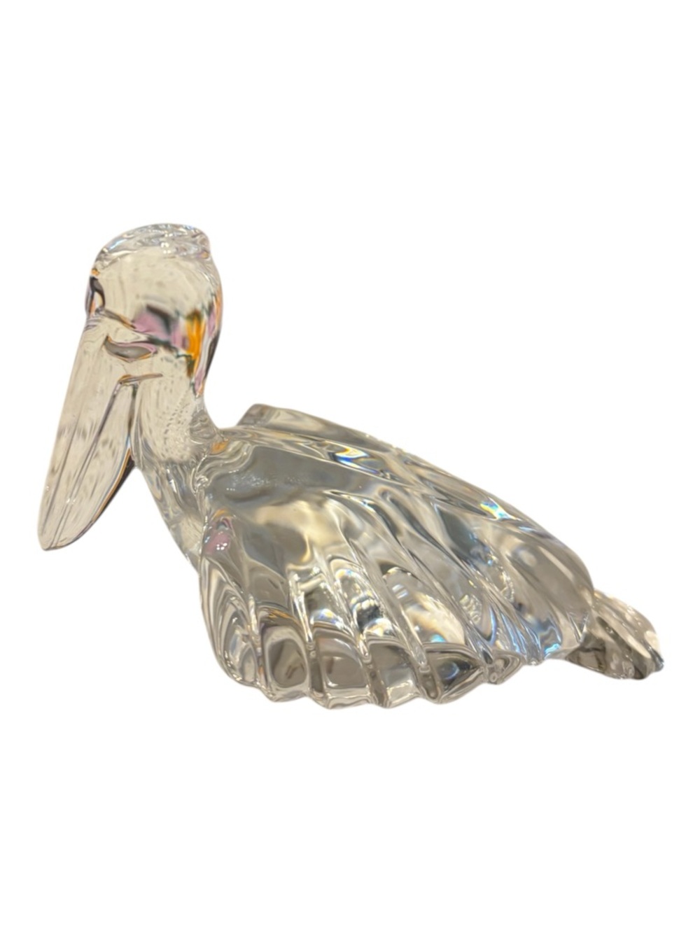 Atlantis Handblown Clear Glass Pelican Sculpture - Decorative Glass Art 2.5 X 5